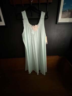 Vintage Lorraine Lingerie Baby Blue Nylon Nightgown with Floral Lace Detail